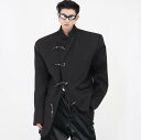 ジャケット メンズ 高級感 大人カジュアル 新チャイナ風 肩パッド入り スタンドカラー チャイナボタン ゆったりシルエット イージーケア ポリエステル素材 長袖 無地 普段使い デイリーユース 秋 ブラック