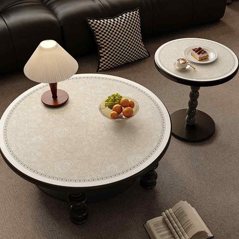 テーブルクロス 円形 ローテーブル サイドテーブル用 レザー 革製 防水 防油 高級感 ライトラグジュアリー アメリカンスタイル 拭き取り可能 汚れ防止 ボタニカル柄