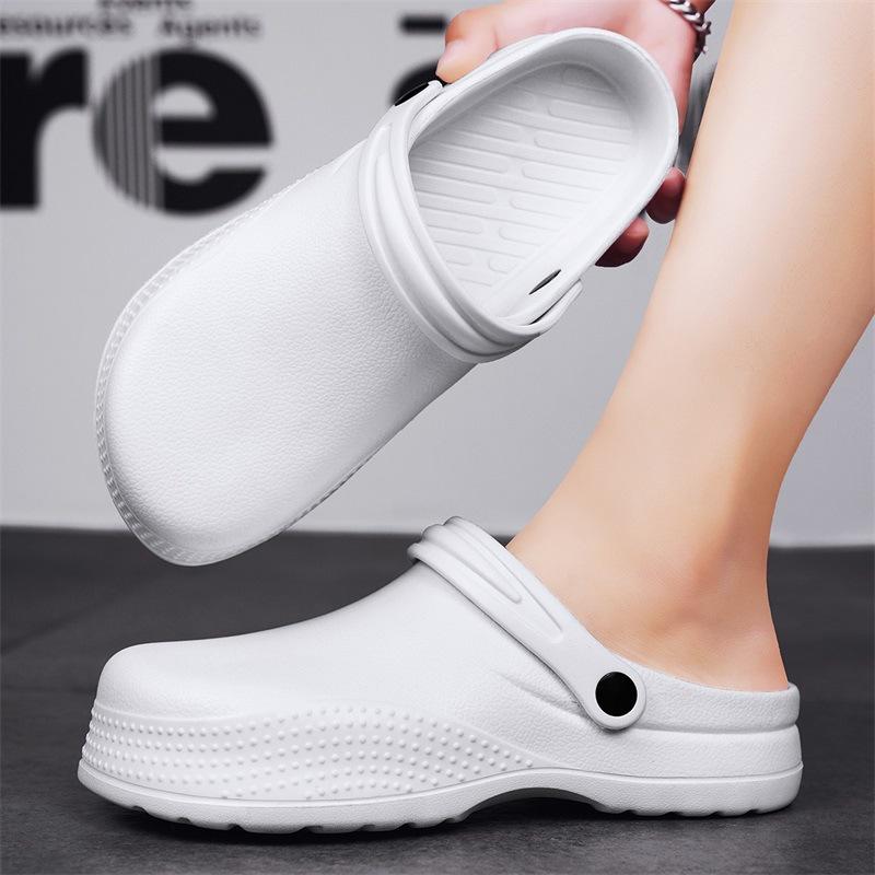 コックシューズ 男女兼用 大きいサイズ 作業靴 滑り止め 防水 防油 サボサンダル 厨房 飲食店 ガーデニング 外履き 快適 クッション性 つま先保護 EVA素材 ラバーソール ブラック ホワイト