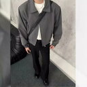 ジャケット メンズ 男性用 ショート丈 肩パッド入り ブラック 高級感 ストリート カジュアル アメカジ フライトジャケット ボンバージャケット ゆったり ジップアップ 無地 ポリエステル 春秋アウター