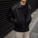 レザージャケット メンズ アメリカン レトロ アメカジ ストリートスタイル クリーンフィット 肩パッド入り ゆったり ルーズフィット 襟付き ジップアップ サイドポケット シワになりにくい PUレザー ブラック アウター
