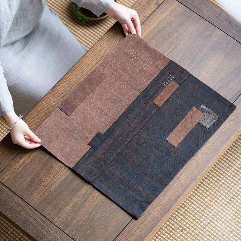 茶席 テーブルランナー 新中華風 禅テイスト パッチワーク 切り替えデザイン 布製 家庭用 自宅用 お茶会 茶道マット レトロ調 シックカラー ダーク系カラー 落ち着いた色合い 上品な雰囲気 和モダンインテリア ティーマット 茶道具飾り
