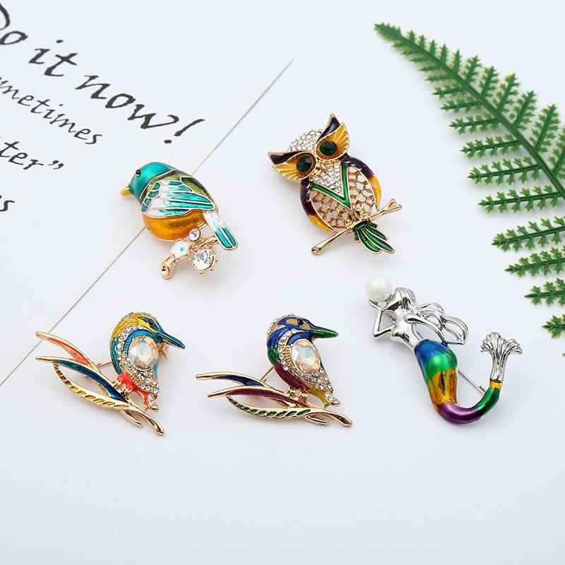 ブローチ 男女兼用 パール装飾 個性的 動物モチーフ 滴油エナメル加工 合金製 レトロ かわいい 鳥 フク..