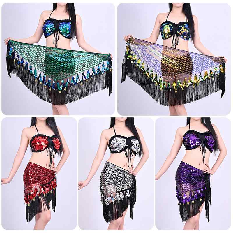 ベリーダンス オリエンタルダンス 衣装 ウェア ウエストスカーフ ヒップスカーフ セット スパンコール フリンジ ポリエステル製 発表会 パフォーマンス ステー...