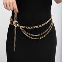 ウエストチェーン レディース 月モチーフ 金属製 レイヤードチェーン シンプル 高級感 アジャスタブル 細身 ベルト アクセサリー ワンピース ドレス ウエスト...