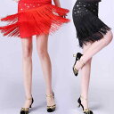 ダンスウェア レディース ラテンダンス 社交ダンス 広場ダンス スカート ドレス フリンジ スパンコール ステージ衣装 発表会衣装 レッスン着 練習着 ポリエス...