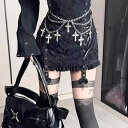 ウエストチェーン レディース ゴシック パンク Y2K ストリート サブカルチャー 十字架 クロス 多層 メタル 重ね付け チェーンベルト シルバーアクセサリー