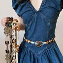 ウエストベルト レディース ボヘミアン エスニック レトロ メタルリボン 蝶結びモチーフ ウエストコード ドローストリング 織物 ファブリック シルク調 万能 ...