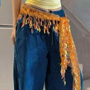 ヒップスカーフ レディース 女性 大人用 タッセル スパンコール キラキラ ヒップホップ ジャズダンス ストリートダンス ダンス衣装 練習着 ウエストラップ 織...