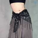 ダンスアクセサリー レディース ヒップスカーフ ウエストチェーン ベルト 腰巻き フリンジ スパンコール 細身 三角デザイン 合金バックル ストリートダンス ジ...