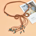 ベルト レディース ボヘミアン風 民族調 ワックスコード編み込み 細身 ウエストマーク 腰帯 麻素材 リネン ロングスカート ワンピース 夏コーデ 着回し