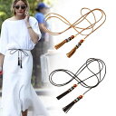 ウエストベルト レディース シンプル エスニック ボヘミアン 紐ベルト 細身 フェイクレザー ノットデザイン 無地 カジュアル ワンピース スカート 黒 白 キ...