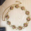 ウエストチェーン レディース レトロ ヴィンテージ メタル ストーン装飾 彫刻デザイン エスニック調 ゴールド シルバー 赤 緑 天然石風 ドレス ワンピース ...