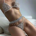 ボディチェーン ユニセックス 水着 ビキニ ブラジャー ショーツ 花柄 ラインストーン セクシー 輝く ナイトシーン パーティー イベント 衣装 欧米風 万能