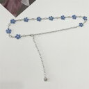 ウエストチェーン レディース 小花 フラワーモチーフ シンプル メタルチェーン 細ベルト ワンピース ドレス用 装飾 エスニック ファッション シルバーカラー