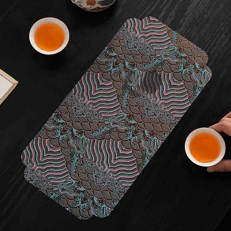 茶席 両面 吸水 速乾 新中式 禅意 テーブルランナー 茶道マット 茶巾 布製 ファブリック 波柄 おしゃれ モダンデザイン 茶道 お茶会 インテリア ディスプレイ 和室 書斎 ダイニング