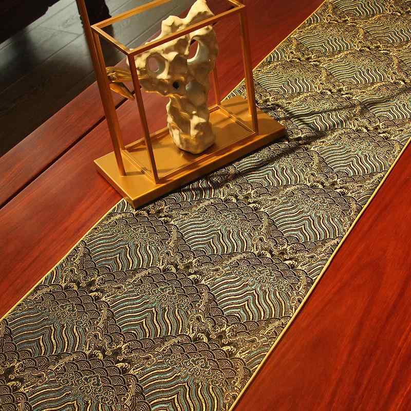 テーブルランナー 新中式 禅意 中国風 モダンアジアン 綿麻 布製 ファブリック 雲錦柄 江崖海水文様 ティーマット 茶席布 茶道 来客用 インテリア 敷物