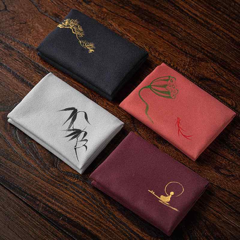 茶巾 スエード調 吸水性 速乾 多機能 マルチクロス 禅風 和モダン アジアンテイスト 古風 レトロ 茶器拭き 茶卓 茶盆 茶道具 手描き柄