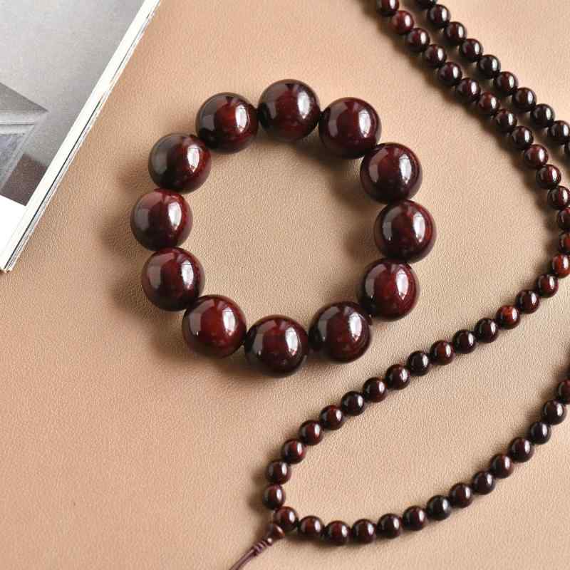 数珠 ブレスレット インド小葉紫檀 男女兼用 108玉 高油密 光沢 透明感 金星 老材 古木 念珠 仏教数珠 ..