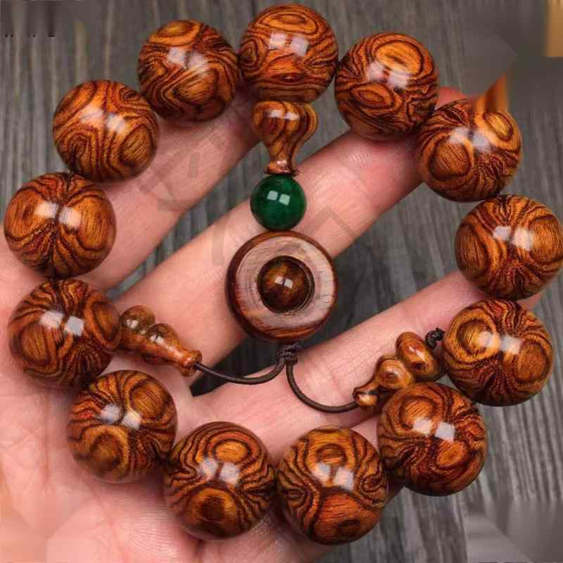 数珠 メンズ 男性用 海南黄花梨 天然木 希少 古材 年代物 鬼目 対眼 瘤杢 虎皮紋 瘤疤花 紫油梨 山水紋..