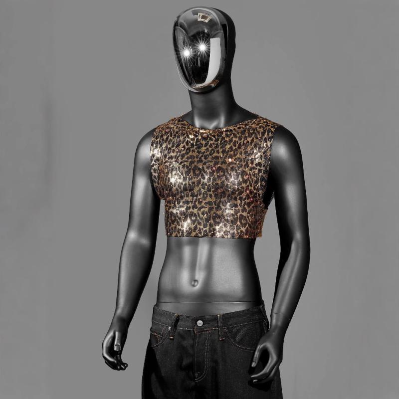 ベスト メンズ スパンコール メタル ノースリーブ 薄手 トップス パーティー 宴会 音楽フェス クラブウ..