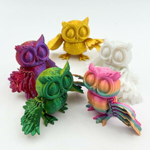 フィギュア キッズ 3Dプリント フクロウ 可動式モデル リアル動物 置物 オブジェ プラスチック製 関節可動 翼可動 デスク飾り インテリア 知育玩具 グラデーション 蓄光