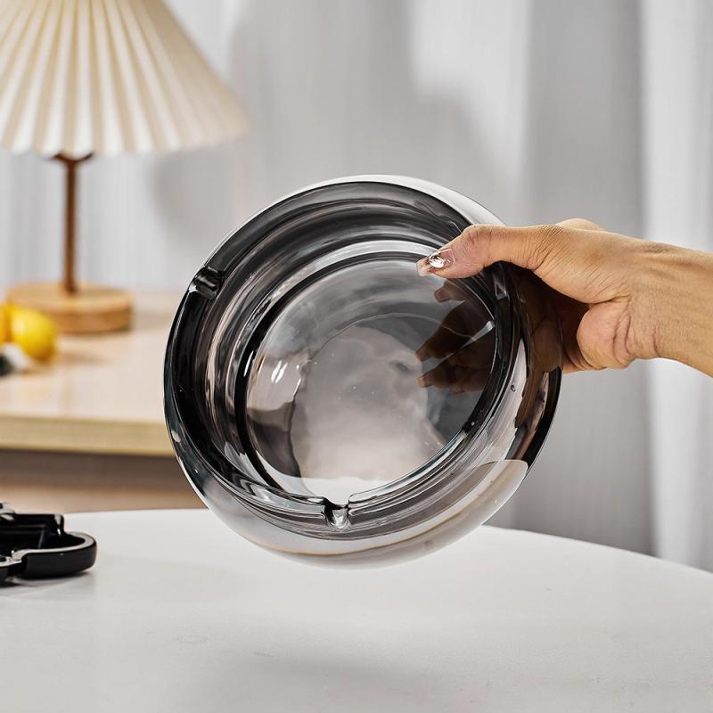 灰皿 水晶ガラス 家庭用 リビング オフィス 卓上 シガー 丸型 個性的 おしゃれ モダン 北欧風 和風 透明 グレー アンバー スカイブルー 金縁 高級感 インテリア雑貨 来客用