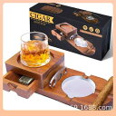 灰皿 シガー 葉巻 木製 アカシア材 ウイスキーグラス トレイ付き シガーカッター内蔵 多機能 アシュトレイ 横29cm 奥行10cm 赤褐色 ブラウン 天然木...