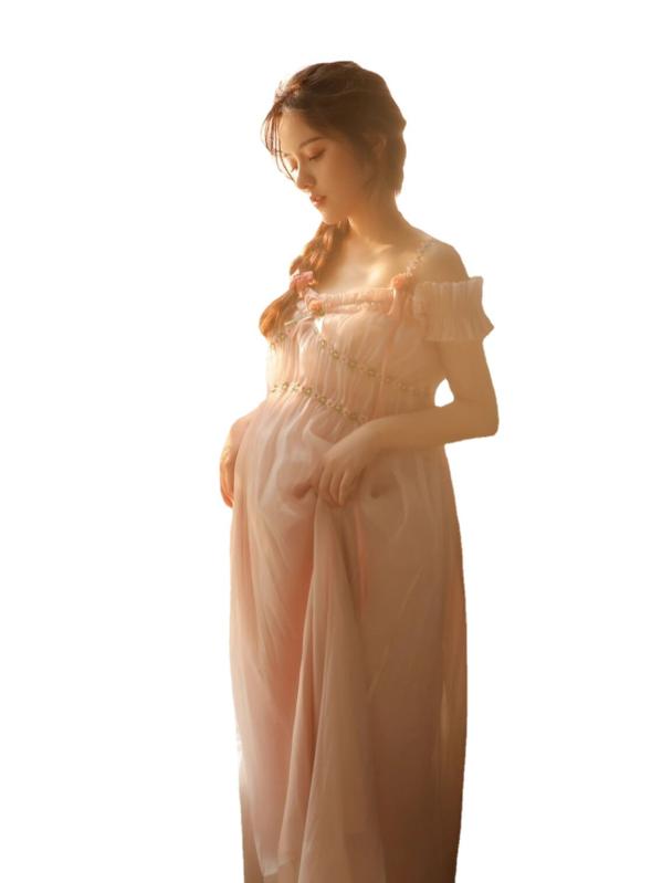 ワンピース マタニティ マタニティフォト 撮影用衣装 ピンク ロングドレス 甘め フェミニン エレガント..