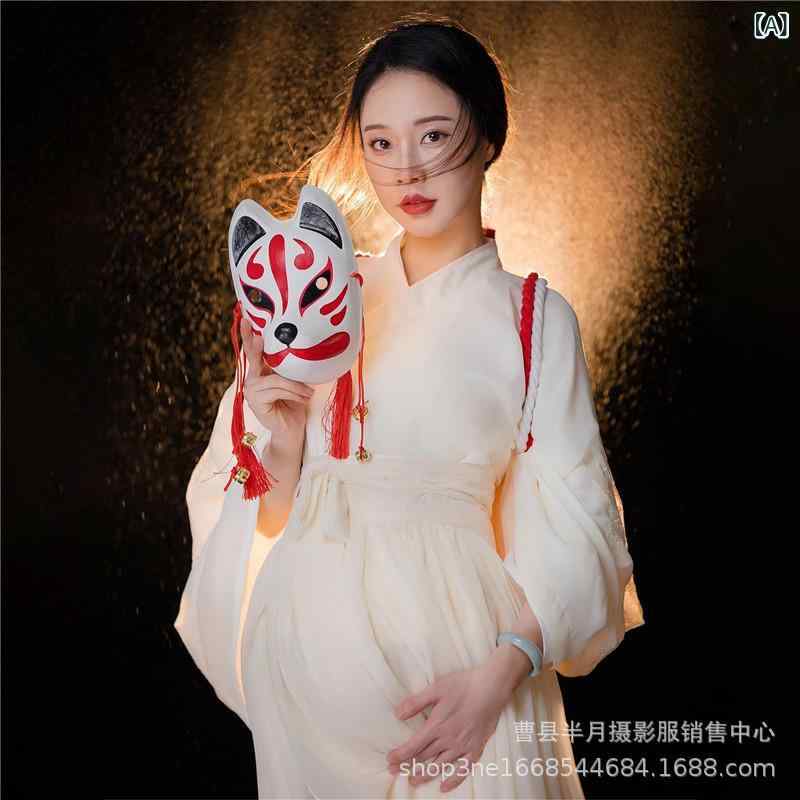 マタニティ衣装 中国風 漢服 古典衣装 幻想的 マタニティフォト 撮影用 スタジオ撮影 前撮り 記念写真 ロング丈 セットアップ 長袖 エスニック レトロ クラシック ポリエステル素材 優雅