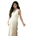 マタニティ ドレス フォトスタジオ撮影 前撮り セルフウェディング フレンチテイスト ライトラグジュアリー 高級感 エレガント 上品 個性的 ユニーク フォーマル ノースリーブ ロング丈 パフスリーブ ポリエステル素材 アートレトロ クラシカル