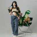 マタニティウェア 妊婦用 デニムサロペット オーバーオール トップス 帽子 3点セット ガーリー フェミニン ナチュラル カジュアル レトロ ヴィンテージ ポリエステル マタニティフォト 記念写真 撮影用
