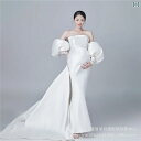 ドレス マタニティ カップル ペア 妊婦 写真撮影用 フォトウェディング マタニティフォト 前撮り 記念撮影 ブライダル シンプル エレガント マーメイドライン スリムフィット ロング丈 ノースリーブ ポリエステル素材(x2)