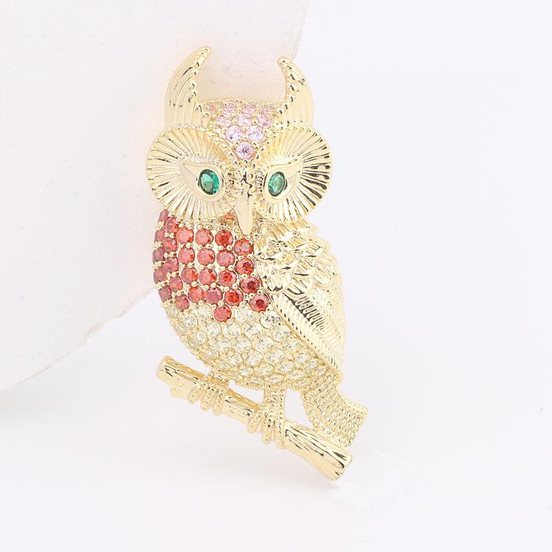 ブローチ レディース フクロウモチーフ キュービックジルコニア 銅製 シルバー ゴールド スーツ コート カーディガン 胸元 アクセサリー ファッション小物 エ...