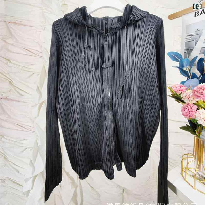 カーディガン レディース 女性用 プリーツ加工 フード付き ショート丈 薄手 軽量 ゆったり ルーズフィット オーバーサイズ 体型カバー 春夏 定番 ベーシック 着回し 普段使い ポリエステル 長袖 カジュアルスタイル