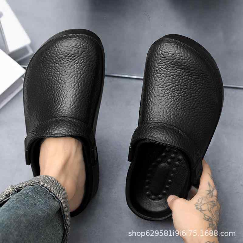 コックシューズ メンズ 防水 防滑 防油 スリッポン EVA素材 軽量 つま先保護 ワークシューズ キッチンシューズ 夏用 屋外用 普段使い 業務用 サボサンダル クロッグサンダル ブラック