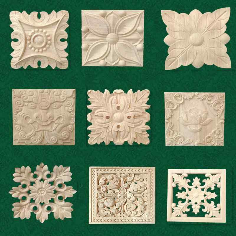 木彫り オーク材 無垢材 ヨーロピアン 彫刻 花柄 エレガント 装飾パネル 飾り木片 方形 円形 ドア用 家具用 壁飾り コーナー装飾 DIY素材 リメイク(3)