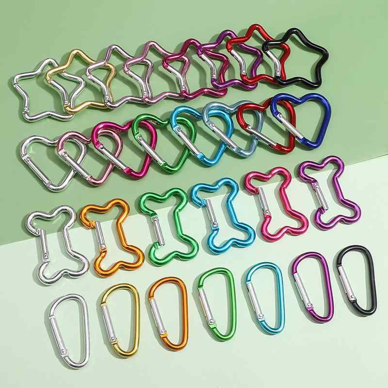 カラビナ アルミ製 軽量 星型 ハート型 骨型 D型 キーホルダー バッグチャーム 携帯ストラップ DIY ハ..