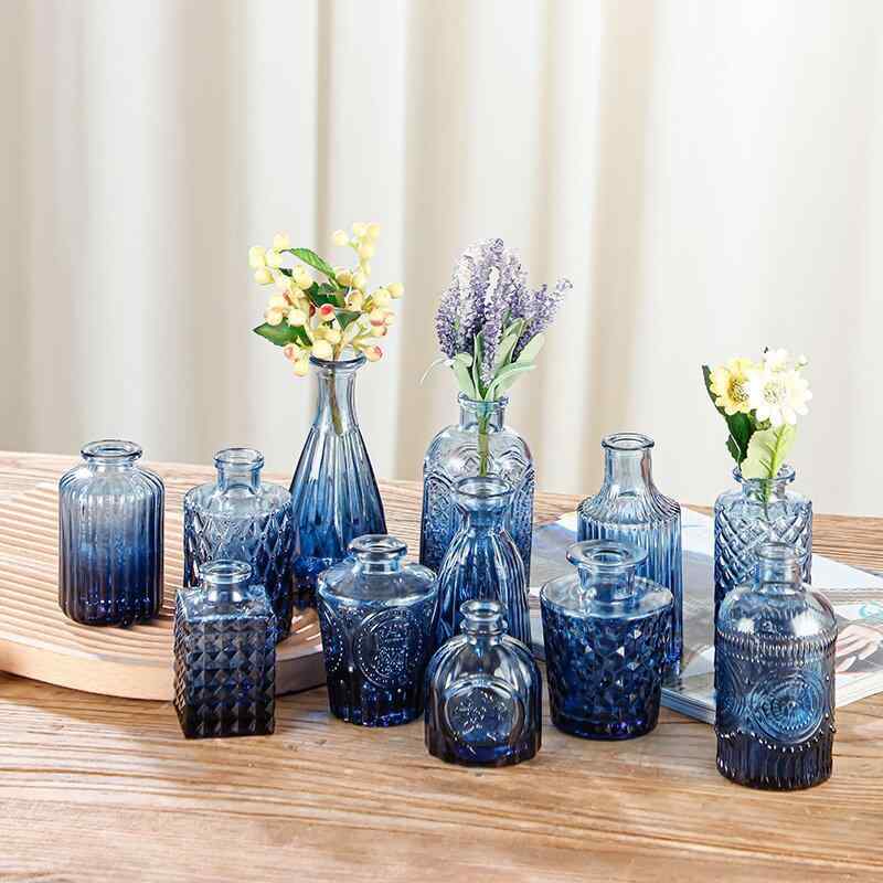 花瓶 ヨーロッパ風 高級感 浮彫り ガラス製 ミニフラワーベース セット 多色展開 インテリア リビング 玄関 卓上 オブジェ ディスプレイ 生け花 一輪挿し