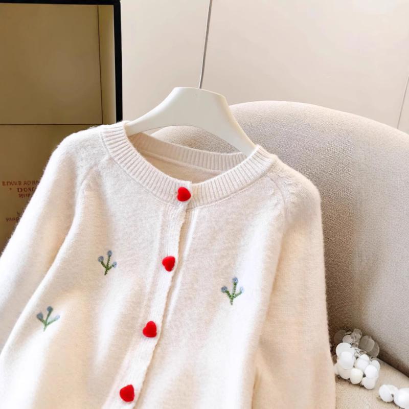 カーディガン レディース ゆったり オーバーサイズ クルーネック フラワー刺繍 ニット 長袖 前開き 羽織り 柔らかな肌触り 快適 カジュアル 普段使い リラックス グレー アプリコット ブルー