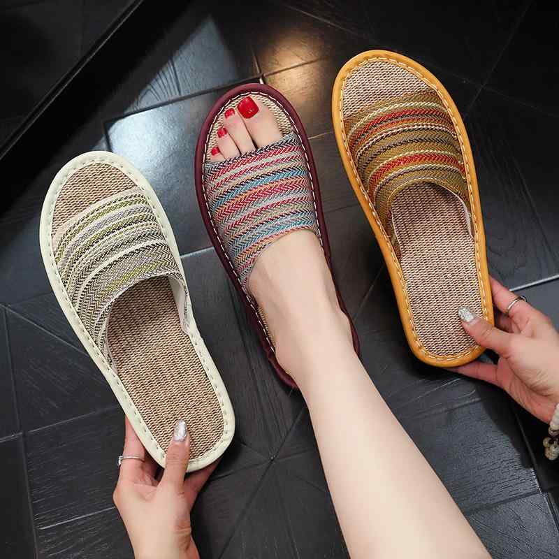 スリッパ 男女兼用 カジュアル 麻 リネン 夏用 室内履き 部屋履き 自宅用 普段使い オープントゥ つま..