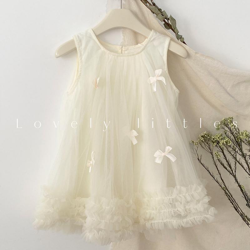 ワンピース 女児 ノースリーブ 立体リボン チュール プリンセスドレス ふんわりスカート 誕生日パーテ..