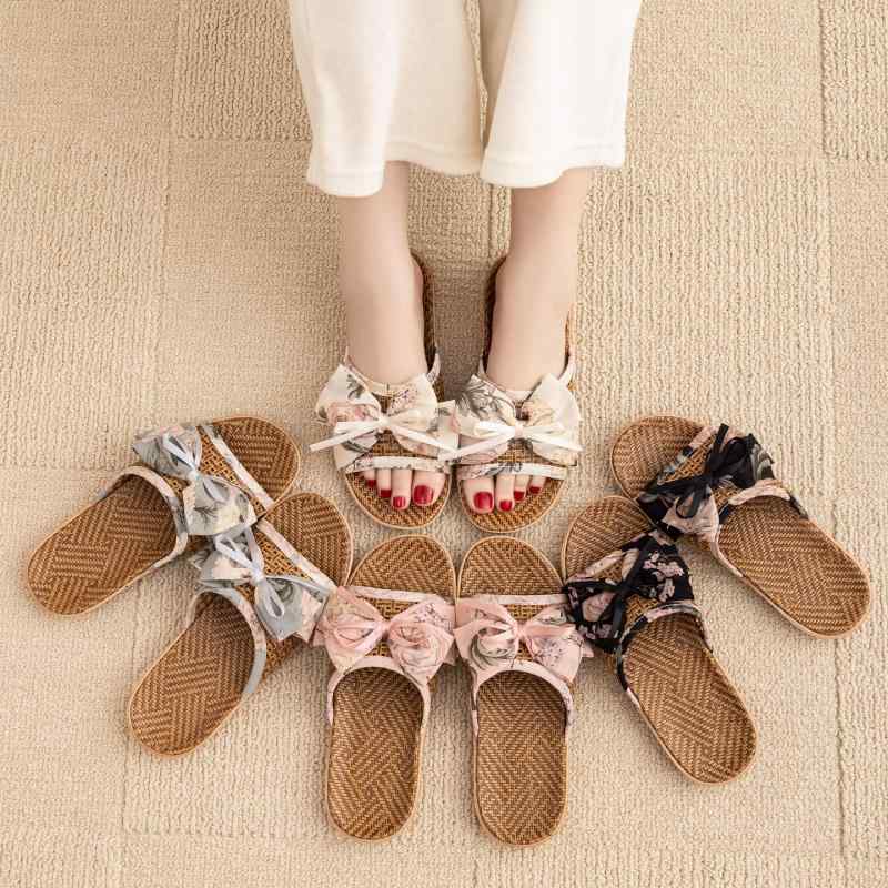 ルームシューズ レディース 夏用 室内履き 麻 リネン い草 ラタン 編み込み 通気性 快適 フラットソール 防滑 スリッパ サンダル カジュアル EVA底