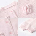 カーディガン キッズ 女の子 手編み 立体花柄 ニット 丸首 無地 保温 アウター 綿 コットン 長袖 前開き ボタン かわいい プリンセススタイル 普段使い