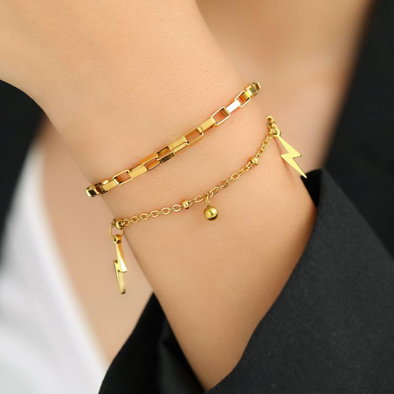 ブレスレット レディース ステンレス 欧米風 ボヘミアン ゴールド シルバー 多層 重ね付け 稲妻 幾何学模様 アクセサリー デイリーユース ファッション カジ...