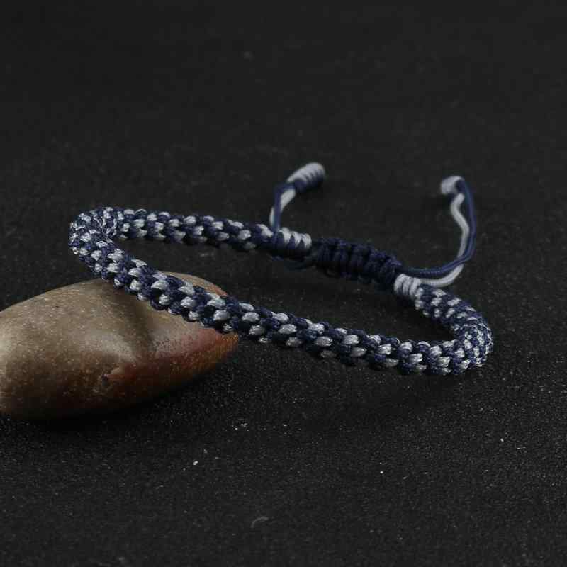 ブレスレット 男女兼用 カップル ペア 玉糸 手編み ハンドメイド コーン結び エスニック 民族調 スライド式 サイズ調整可能 アジャスター付き ネイビー 紺 ...