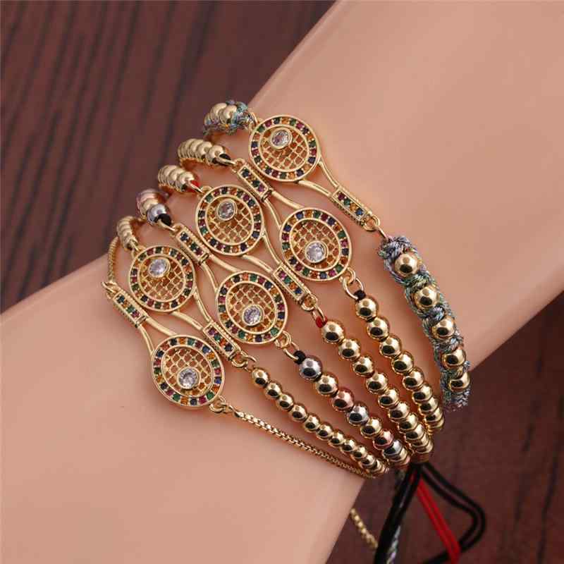 ブレスレット ユニセックス テニスラケット モチーフ 銅製 マイクロパヴェ ジルコニア 煌めく カラフル マルチカラー ファッション シンプル ハンドメイド サ...