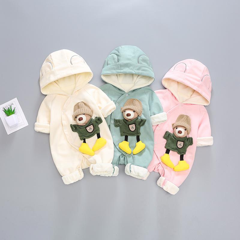 ロンパース ベビー 赤ちゃん 新生児 幼児 くま耳 フード付き 長袖 コットン 綿 ジップアップ 前開き 男..