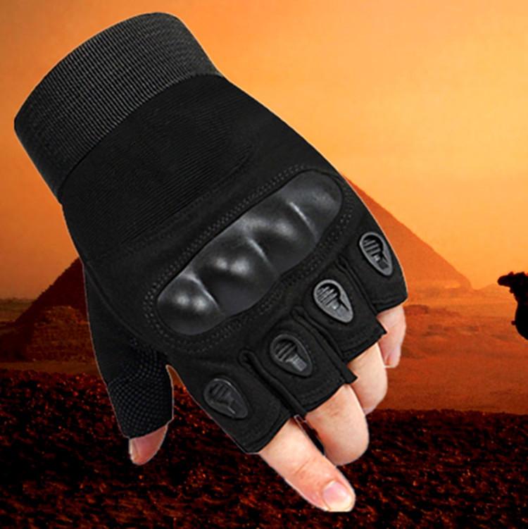 グローブ メンズ ミリタリー タクティカル アウトドア サバイバルゲーム 指なし 5本指 防護 プロテクター 耐摩耗性 滑り止め 防風 ハードシェル 合成皮革 ブラック 手袋(4)