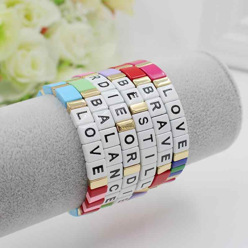 ブレスレット 腕輪 ペア カップル用 韓国風 トレンド おしゃれ 個性的 シンプル アルファベット エナメル ボヘミアン デザイン 合金製 伸縮性 ゴムバンド ...